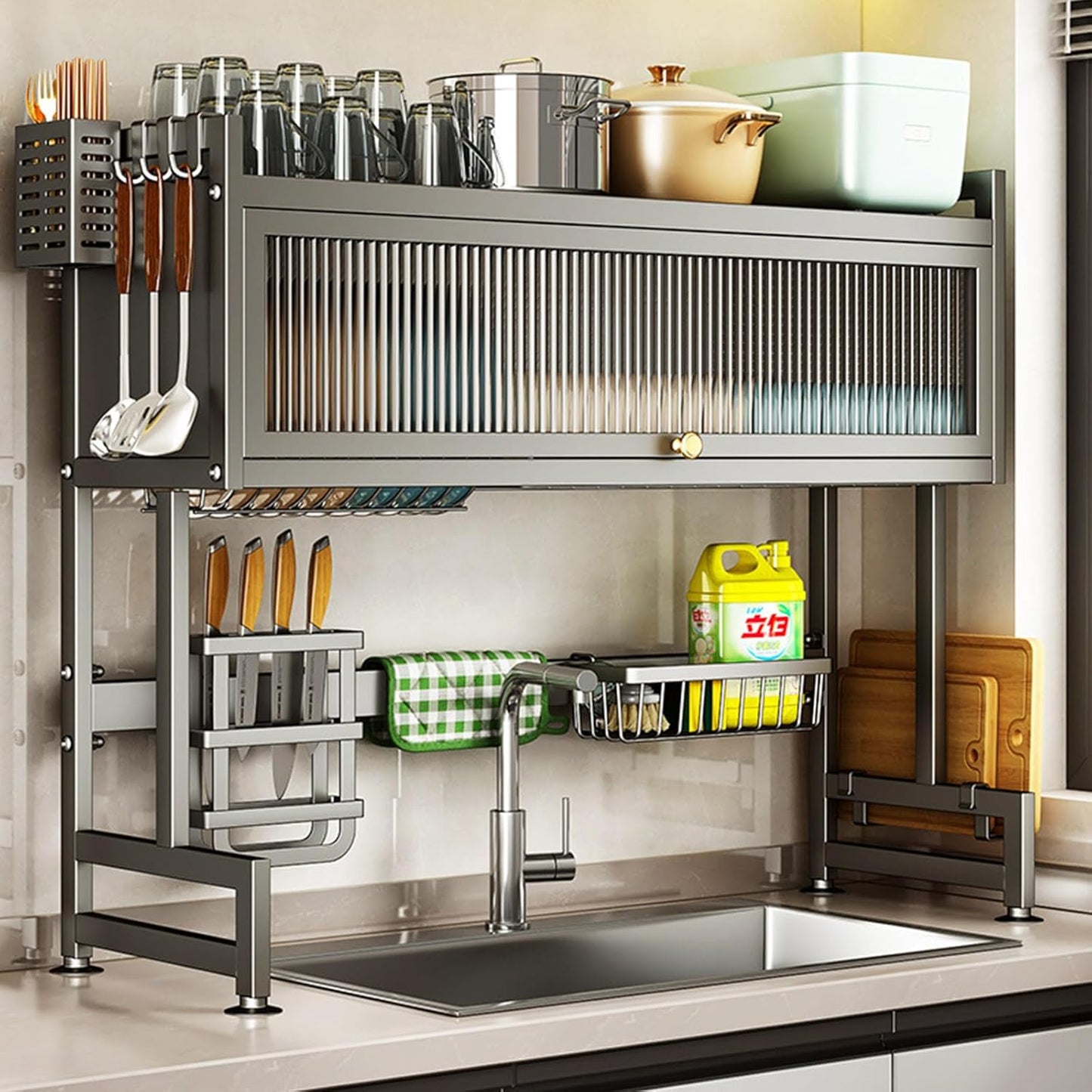 Kitchen Dishes Over Sink Rack -Transparent Cabinet