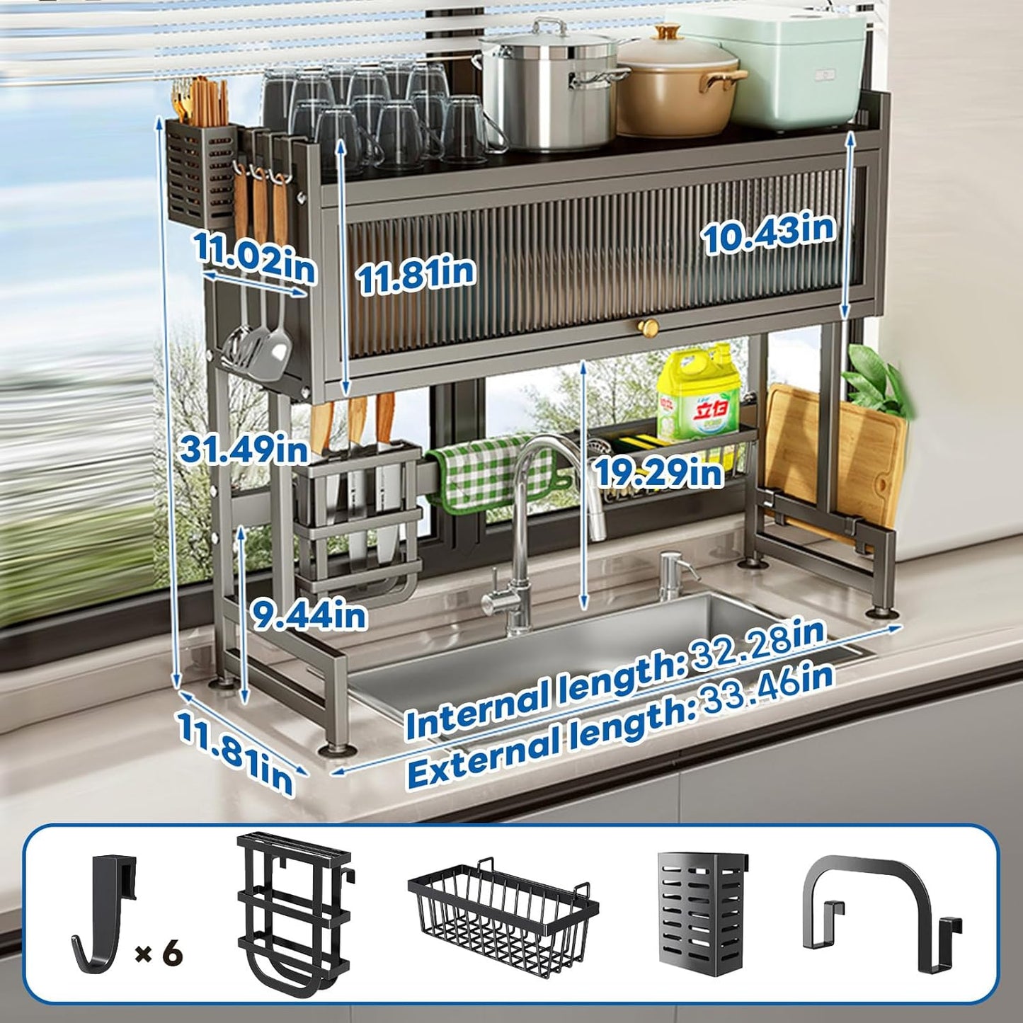 Kitchen Dishes Over Sink Rack -Transparent Cabinet