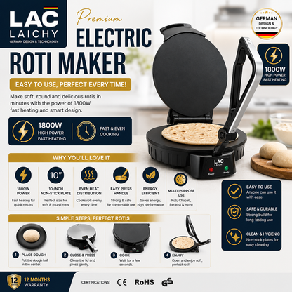 Premium Electric Roti Maker  10" Non-Stick Plate | 1800W Fast Heating