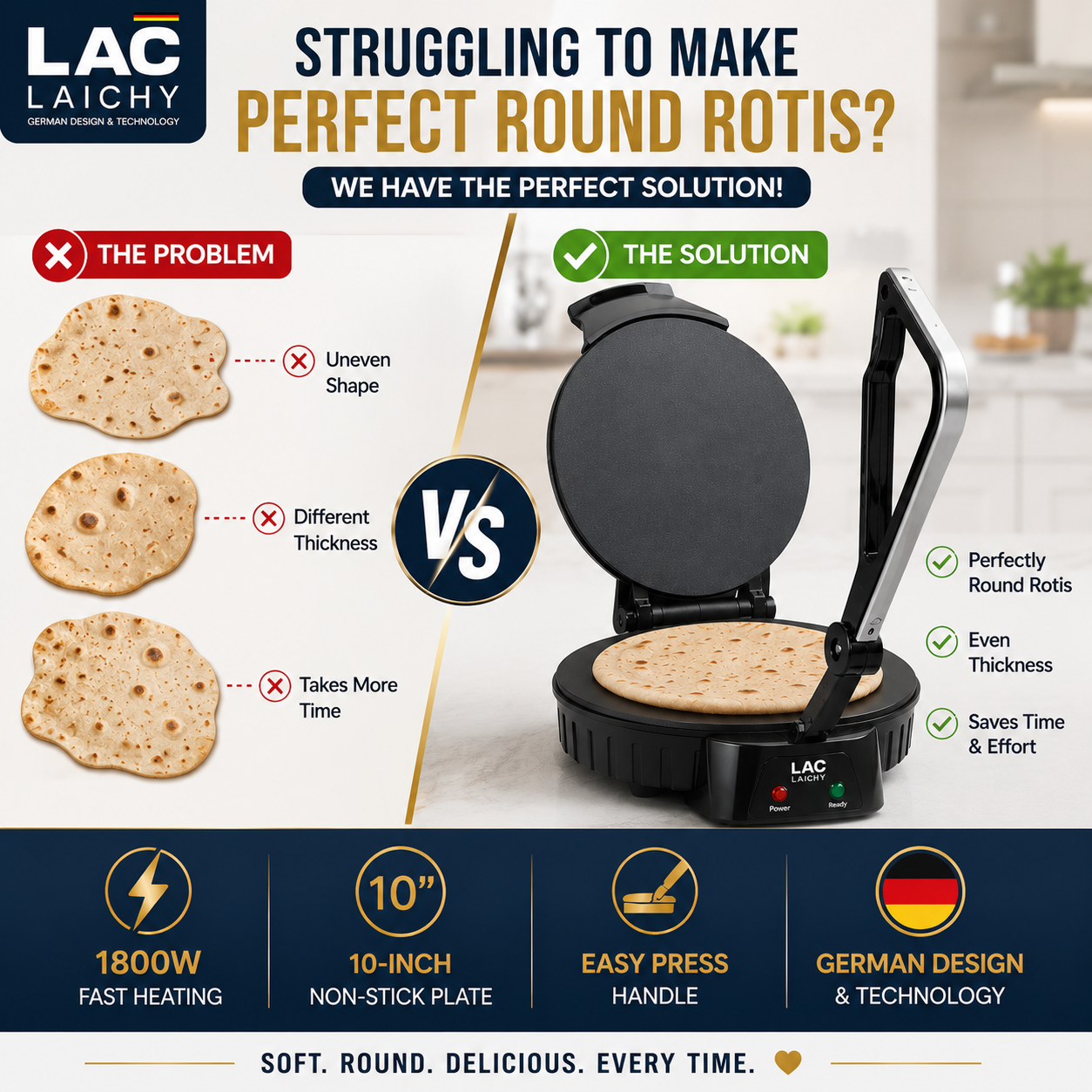 Premium Electric Roti Maker  10" Non-Stick Plate | 1800W Fast Heating