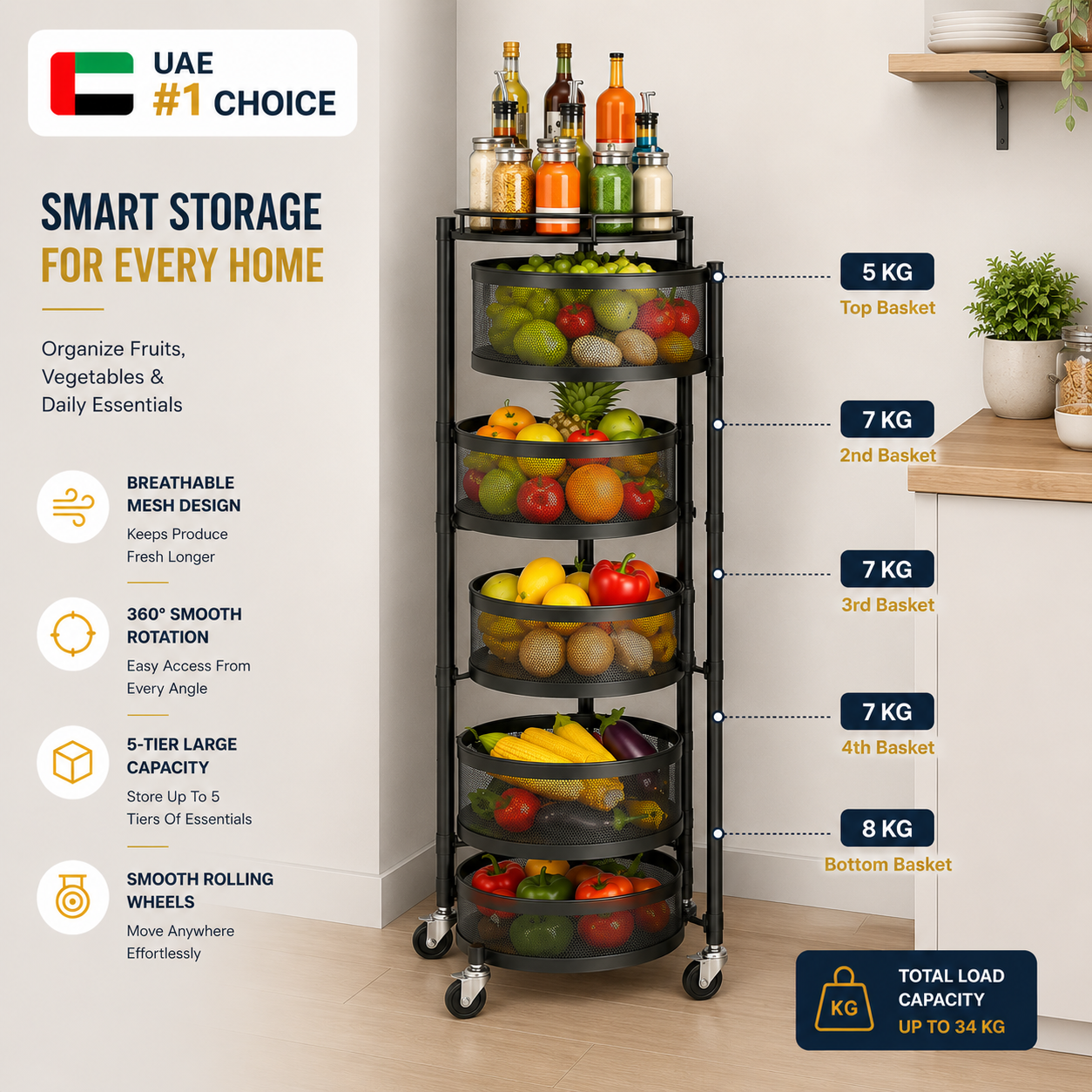 5-Tier Kitchen 360 Degree Storage Rack