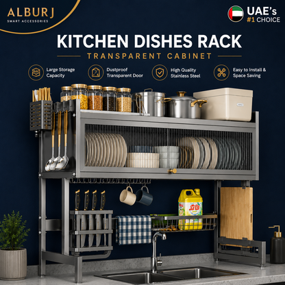 Kitchen Dishes Over Sink Rack -Transparent Cabinet